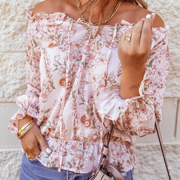 Dainty NYC Tops - Puff Sleeve Ruffle Floral Print Blouse